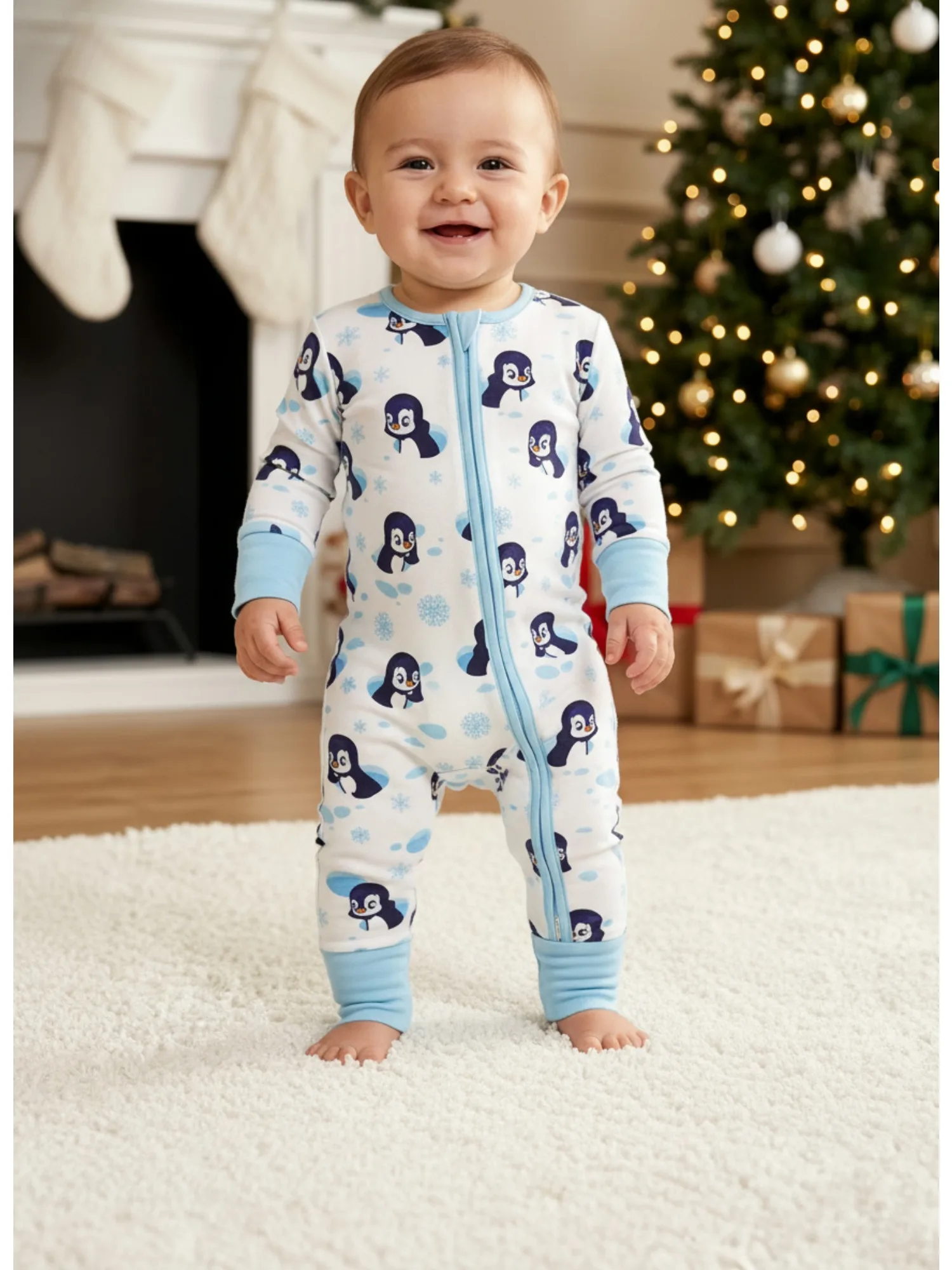 

POSHTOT Snowman Penguin Bamboo Fiber Baby Long Sleeve. Baby Pajamas Two-way Zipper 0-2 Years Romper. Baby Jumpsuit.
