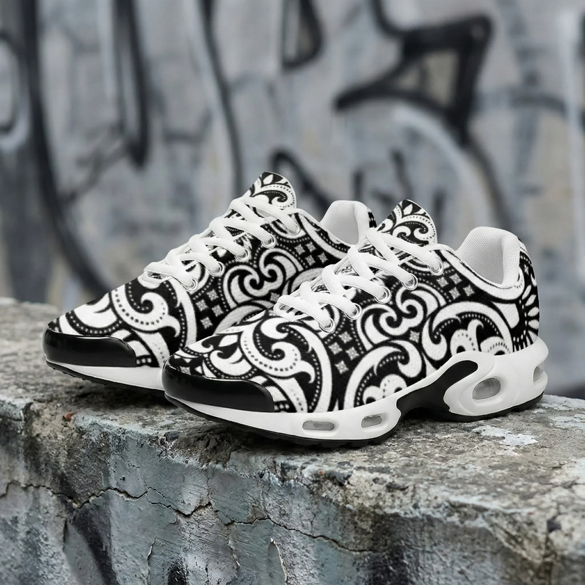 Polish national style black and white stripes casual air-cushioned shoes breathable mesh upper athletic sneakers