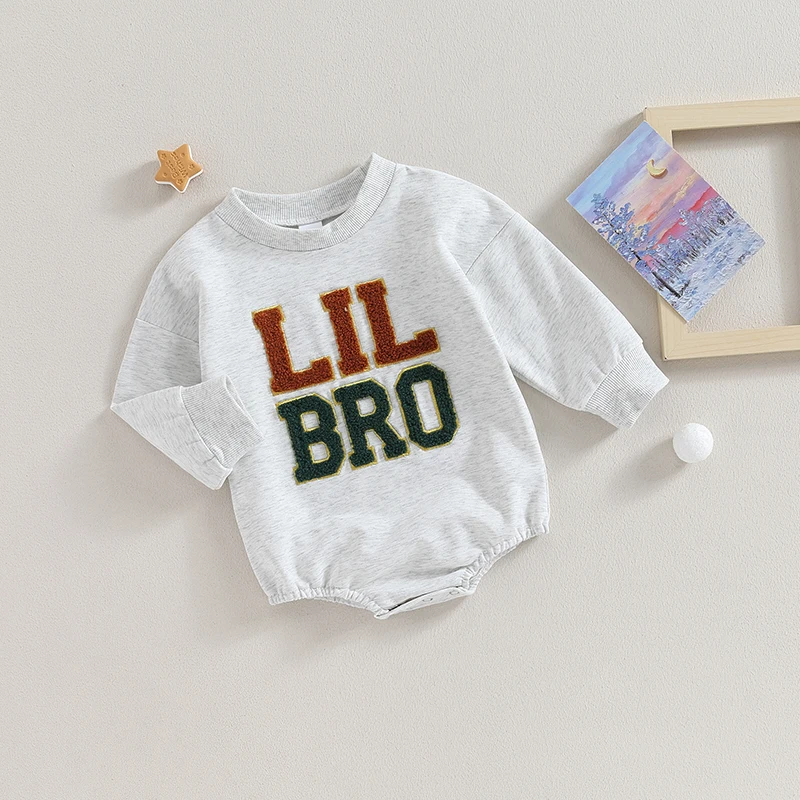 Fall Infant Baby Boy Sweatshirt Jumpsuit Fuzzy Letter Embroidery Bubble Long Sleeve Romper Toddler Bubble Bodysuits Clothes