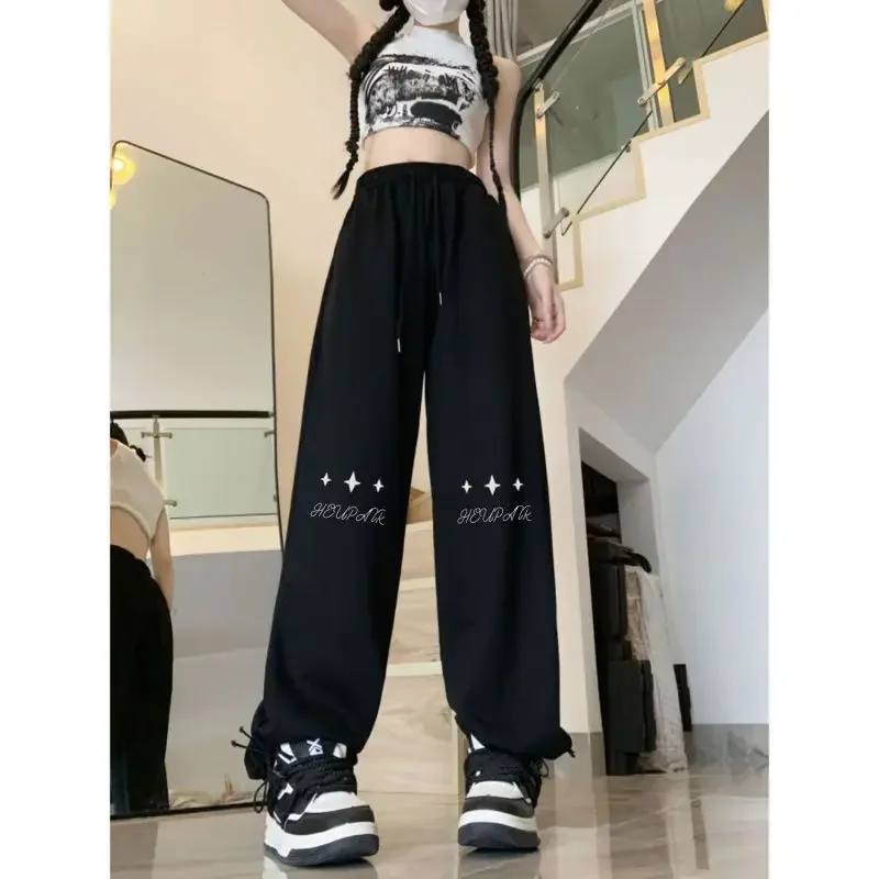 High-Waisted Loose-Fit Spicy Girl Style Jazz Dance Hiphop Trendy Sport Long Pants Pulled Strings For Skateboarding