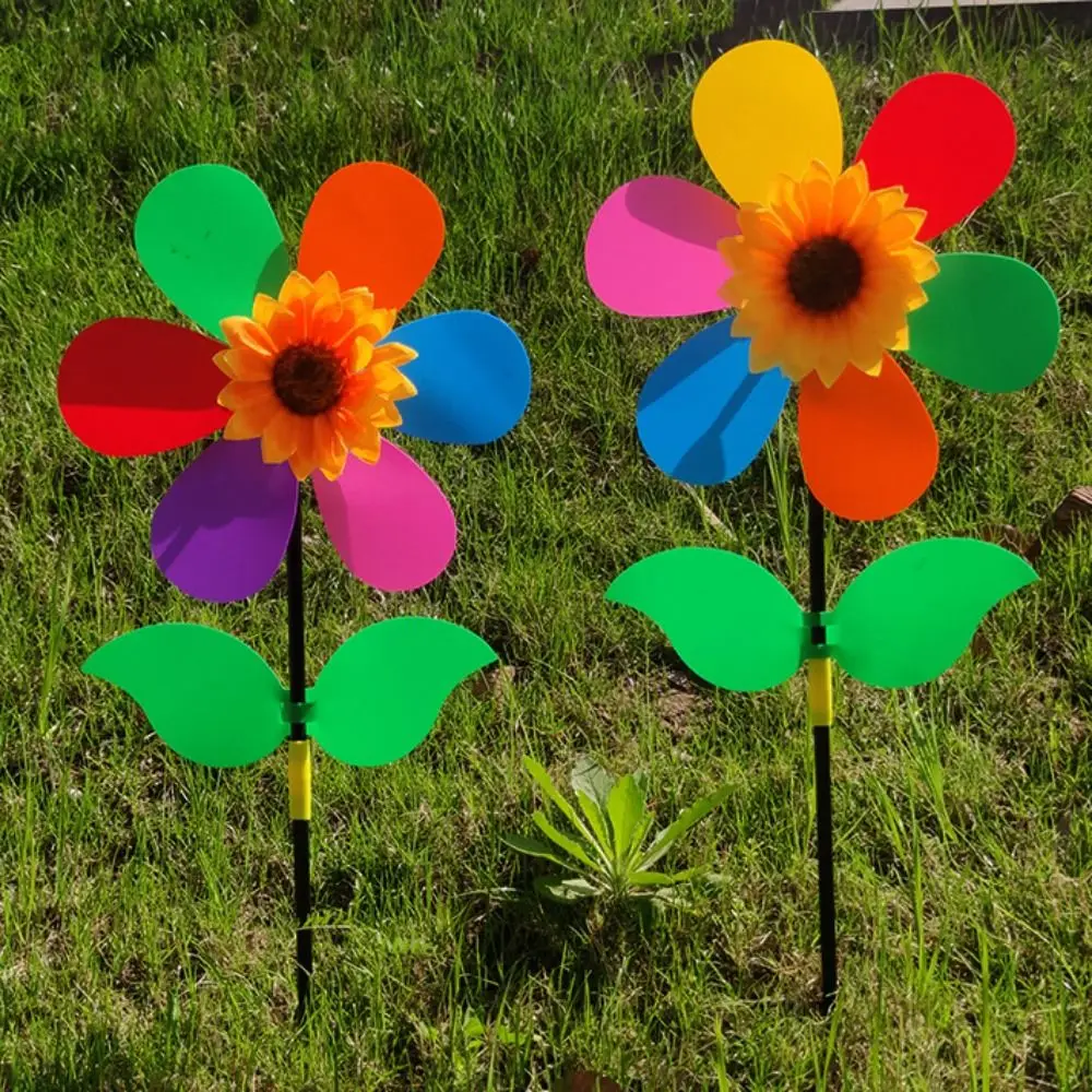 Multistyles 30cm Sunflower Windmill PVC Diameter 36cm Stake Standing Lawn Flower Pinwheel Rotating Sunflower