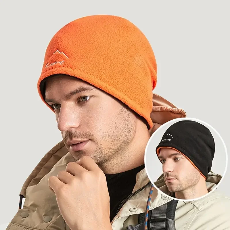 

Double-sided Skullies Beanies Men's Winter Warm Ear Cover Cap, Outdoor Ski Cycling Hiking Polar Fleece Windproof Hats