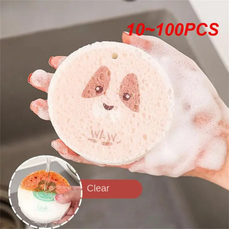 10~100PCS Sponge Wipe Oil Absorbing Cartoon Kitchen Tools Dishcloth Portable Wood Cleaning Supplies Dishwashing Cloth Creative