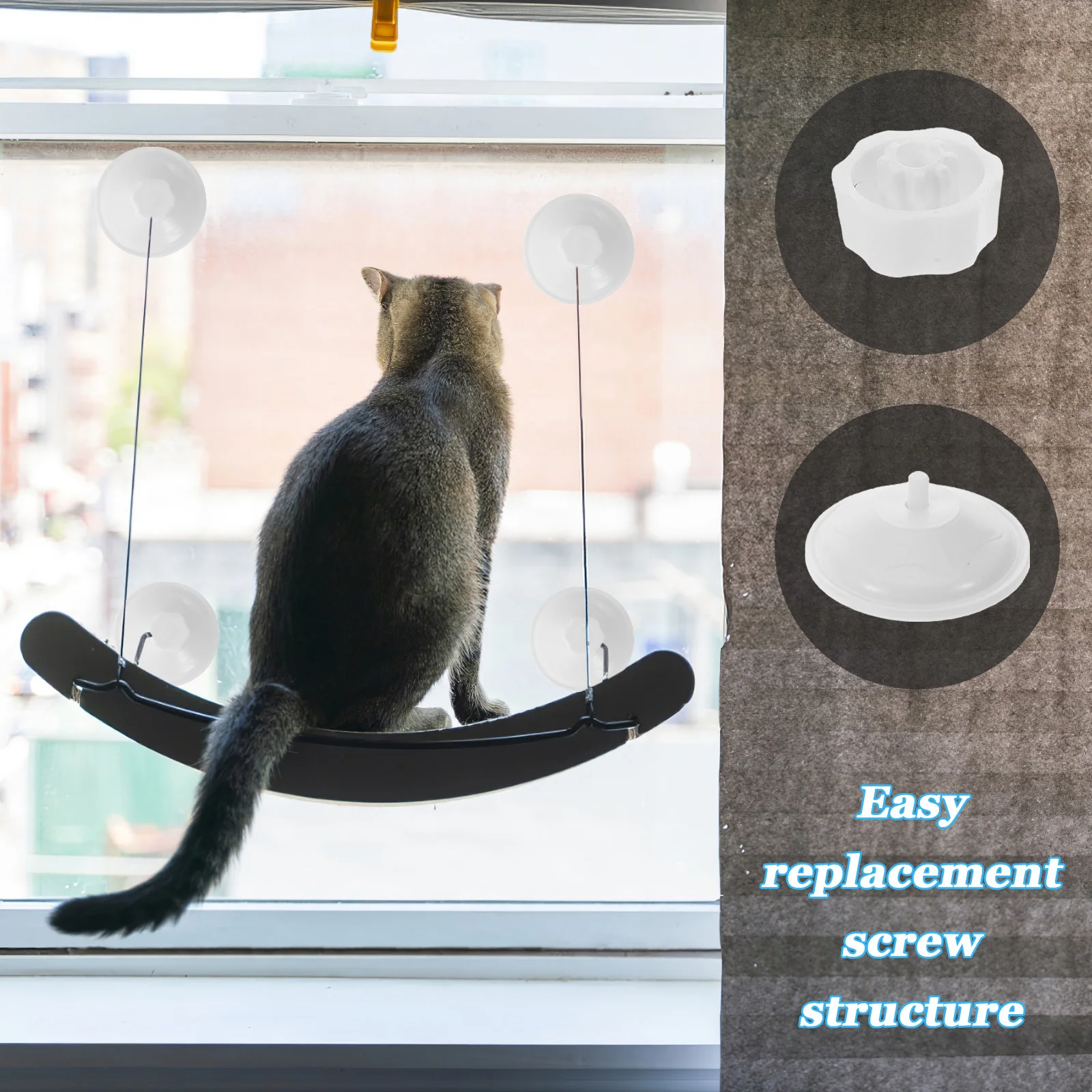 4 Stück Katzen-Hängematten-Saugnäpfe, 85 mm, robuste Gewindehalterung für Fensterstangen, sicherer Haustier-Rest-Ersatz, starker Halt, feuchtigkeitsspendend