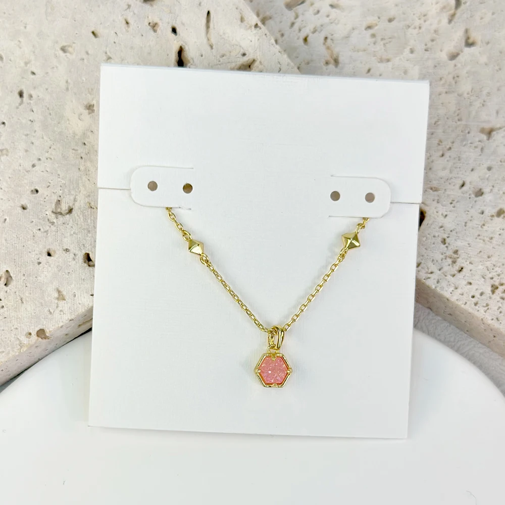 

VKVVA Fashion Jewelry Mini Hexagon Gemstone Crystal Pendant Necklace for Women,Available in multiple colors,Unique Birthday Gift