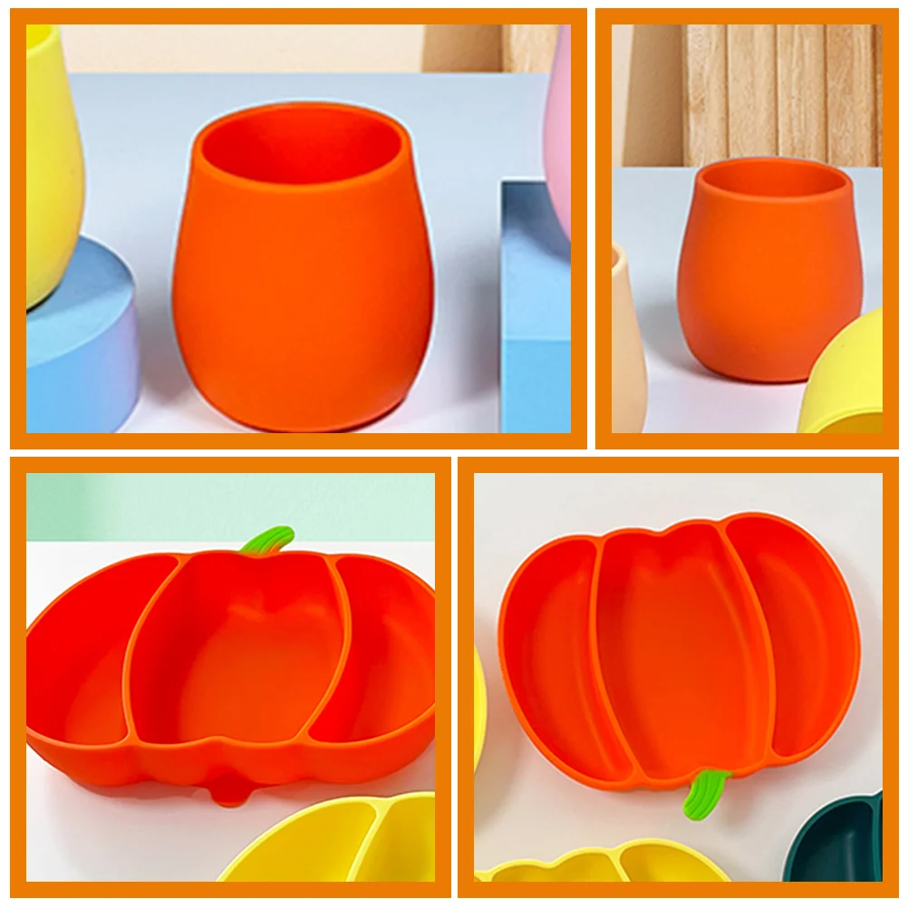 Halloween Silicone Pumpkin Dinner Plate Baby Self Feeding Plates Flatware Toddler Tool Platter