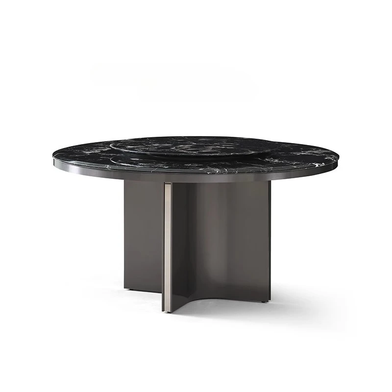 

Minimalist Dining Table Black Rose Natural Large Luxury Stone Round with Turntable Light Luxury Villa High-end Dining Table