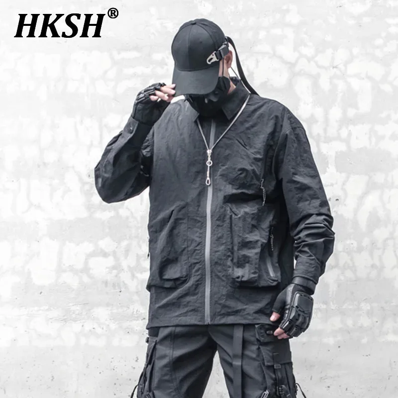 HKSH Autumn Men's Tide Dark Niche Zipper Cardigan Youth Long Sleeve Shirt Pocket Design American Tactical Trendy Jacket HK2602