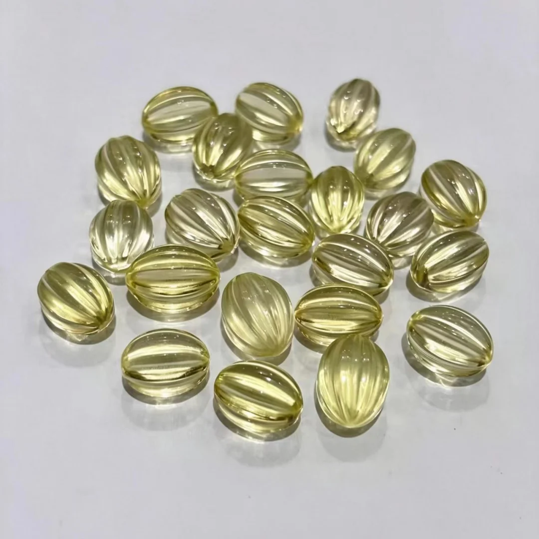 1Piece Lemon Clear Quartz Melon-Shaped Carved Beads with Full Hole 12-13mm for Jewelry Making Wholesale FPPJ