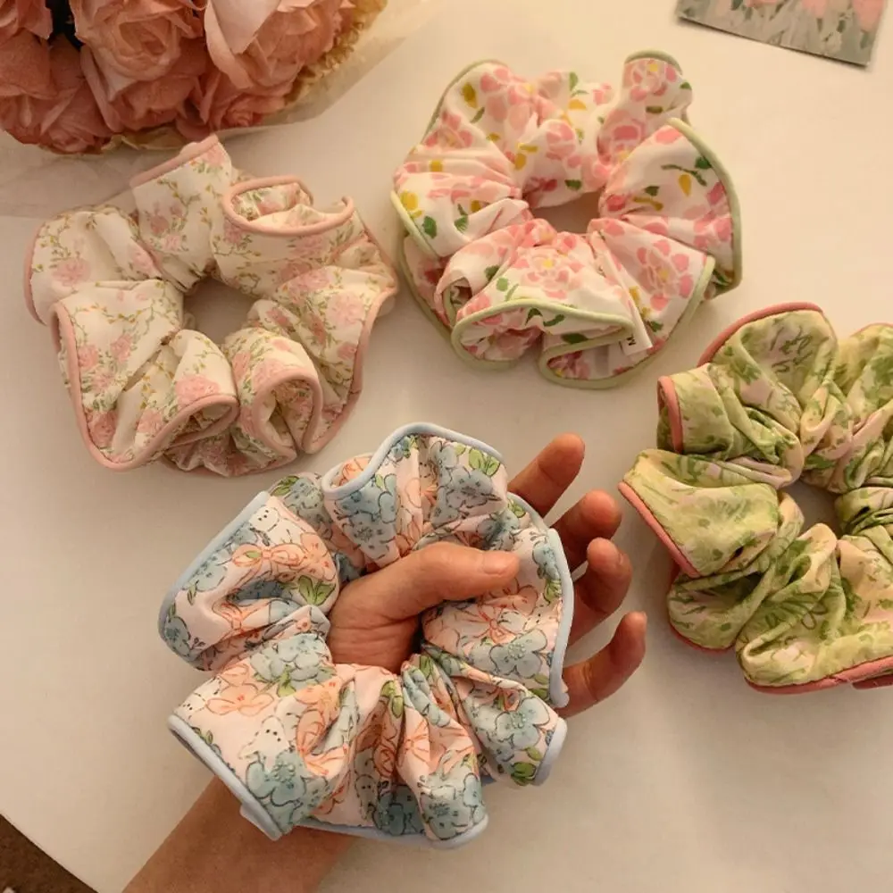 Scrunchies elásticos para mujer, banda para el cabello con flores, soporte para Cola de Caballo Vintage, lazo Floral para el cabello, bandas de goma