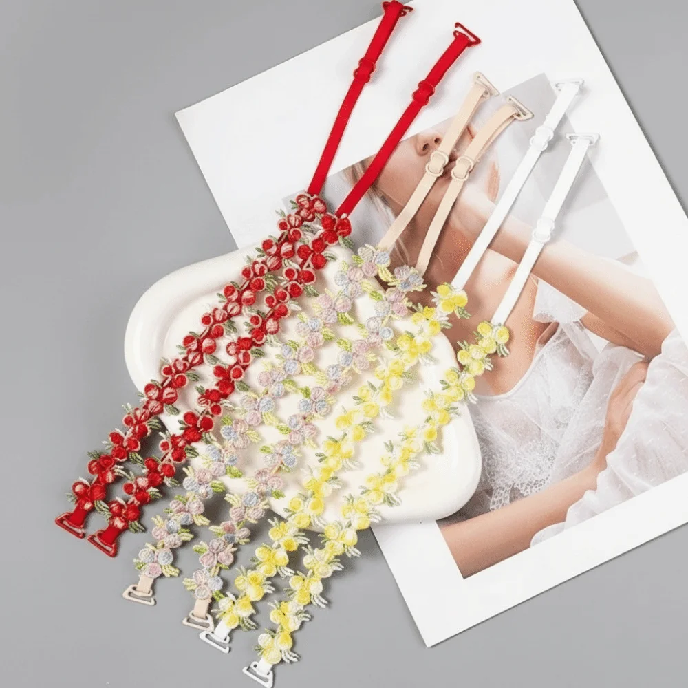 Soft Removable Floral Bra Straps Anti-slip Elastic Shoulder Straps Adjustable Flower Bra Straps Replacement Wedding Party Dress