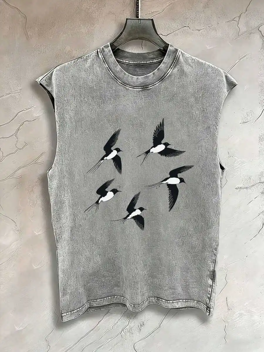 

Men Vintage Distressed Gray Sleeveless Tank Top Casual Oversized Tee Soft Breathable Summer Gym Beach