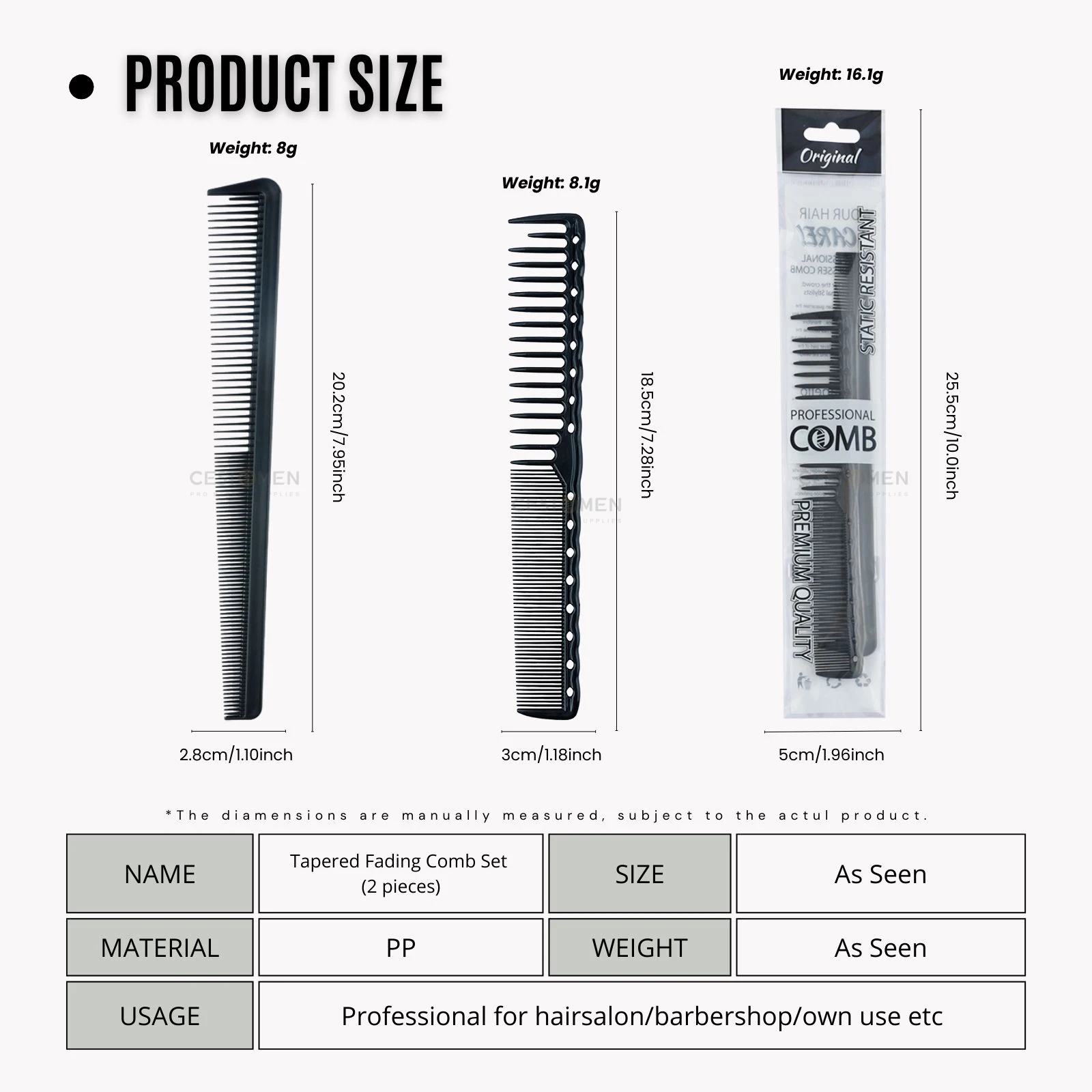 2 قطعة المصمم مدبب تتلاشى مجموعة مشط مقاومة للحرارة النساء السلس أمشاط الشعر الحلاق قص الشعر مشط للرجال صالون أدوات التصميم