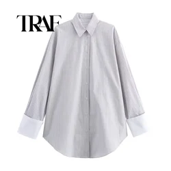 TRAF Shirts Summer Women's Tops 2024 Chic Striped Loose Blouses Street Elegant Women's Joker Youth Shirt Tops 8473/418