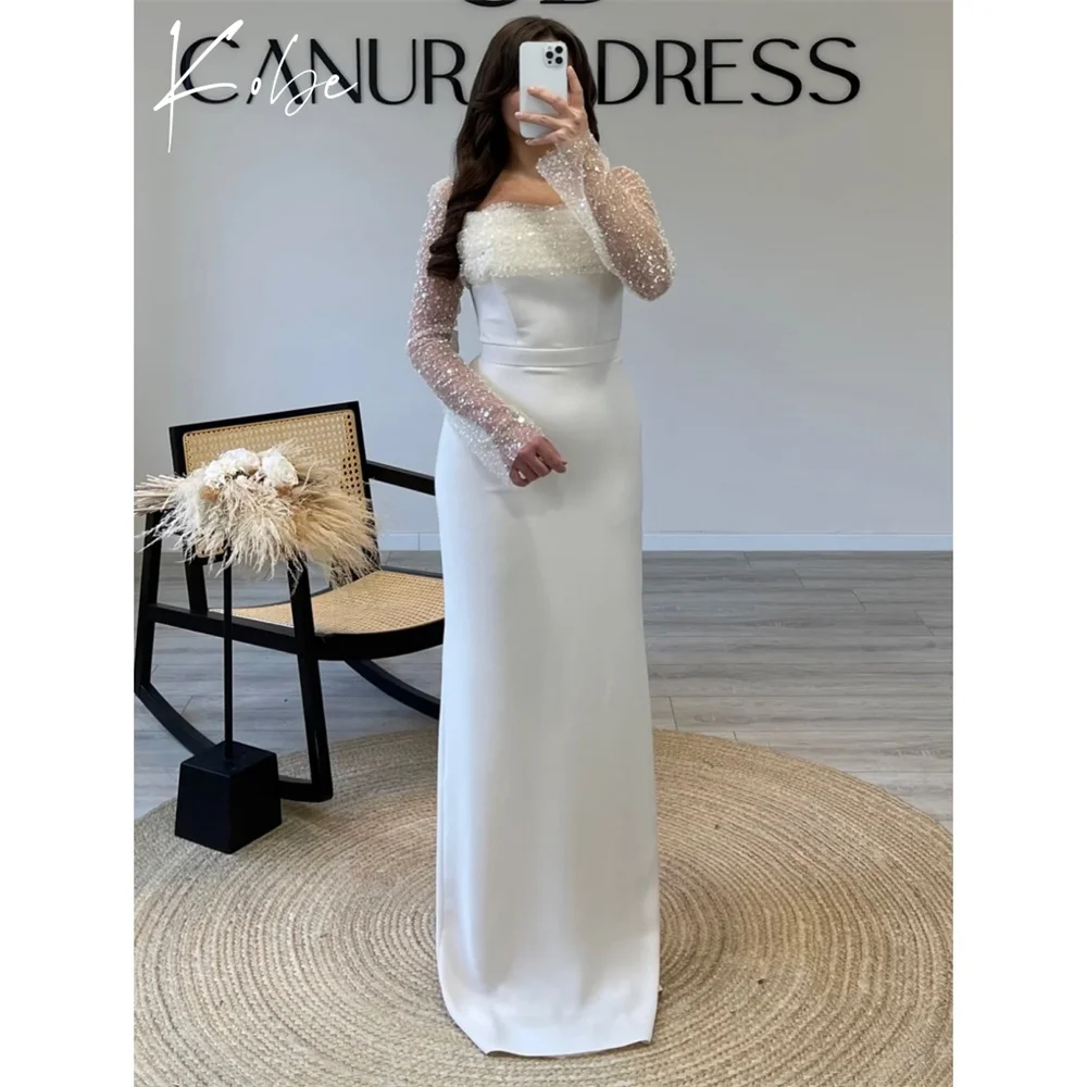 

Kobe White Square Collar Prom Dresses Long Sleeve Floor-Length Customized فساتين سهرات vestido de gala noche mujer