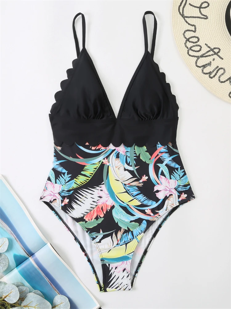 

One Piece Swimsuit Women Print V Neck Swimwear 2025 New Sexy Sling Backless Monokini Bathing Suit Female Summer Beach Bodysuit