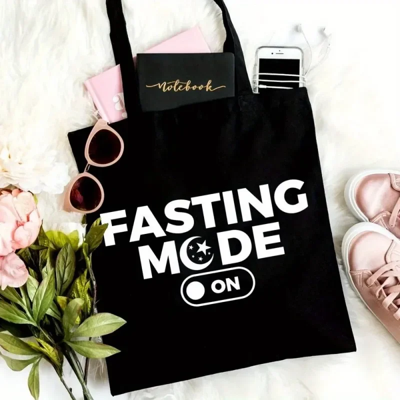 Fasting Mode On Tote Bag Funny Intermittent Fasting Print Reusable Bag for Health and Wellness