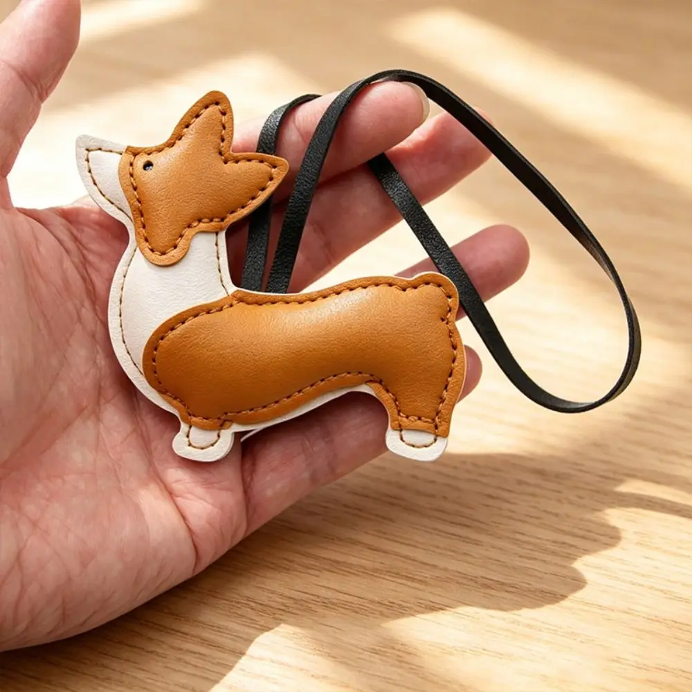 2PCS Multi Layer Corgi Bag Pendant Cute Shape Spliced Design PU Keychain PU Leather Exquisite Cartoon Pet Decor Gift Giving