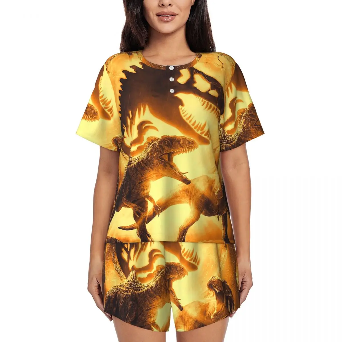 

Jurassics Park Jurassics World Dinosaur Round Neck Short Sleeve Nightgowns for Sleeping Women Soft Pajama Set Short Pants