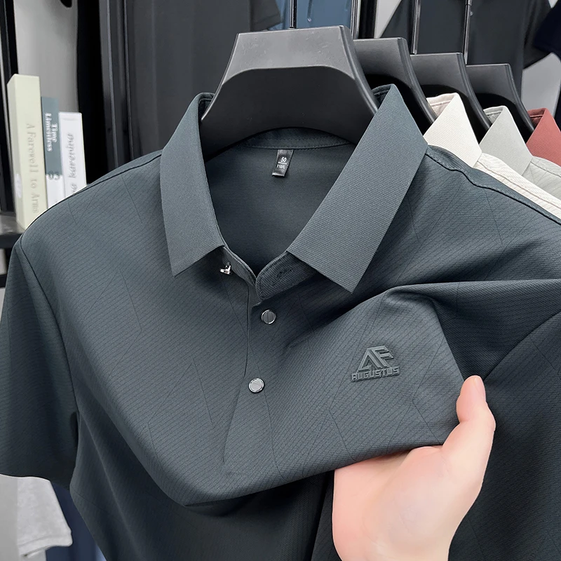 

Men's Polo Shirt Short Sleeve Breathable Jacquard Diamond Pattern Lapel Summer Business Casual Classic Fashion T-shirt Menswear