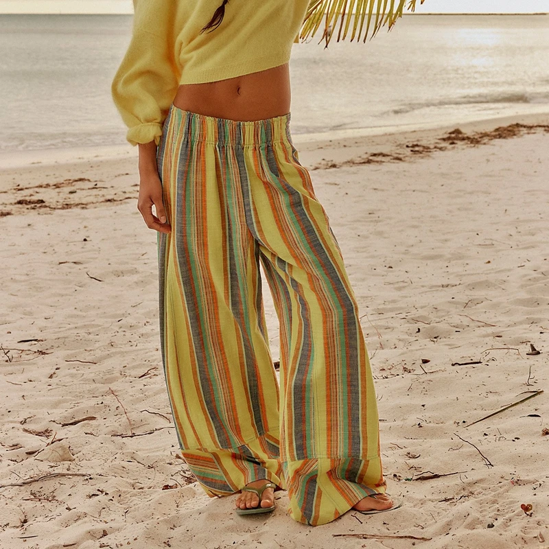 Kadın Y2k Vintage Çizgili Bask - Palazzo Pant Wide incelemesi ve fiyatı