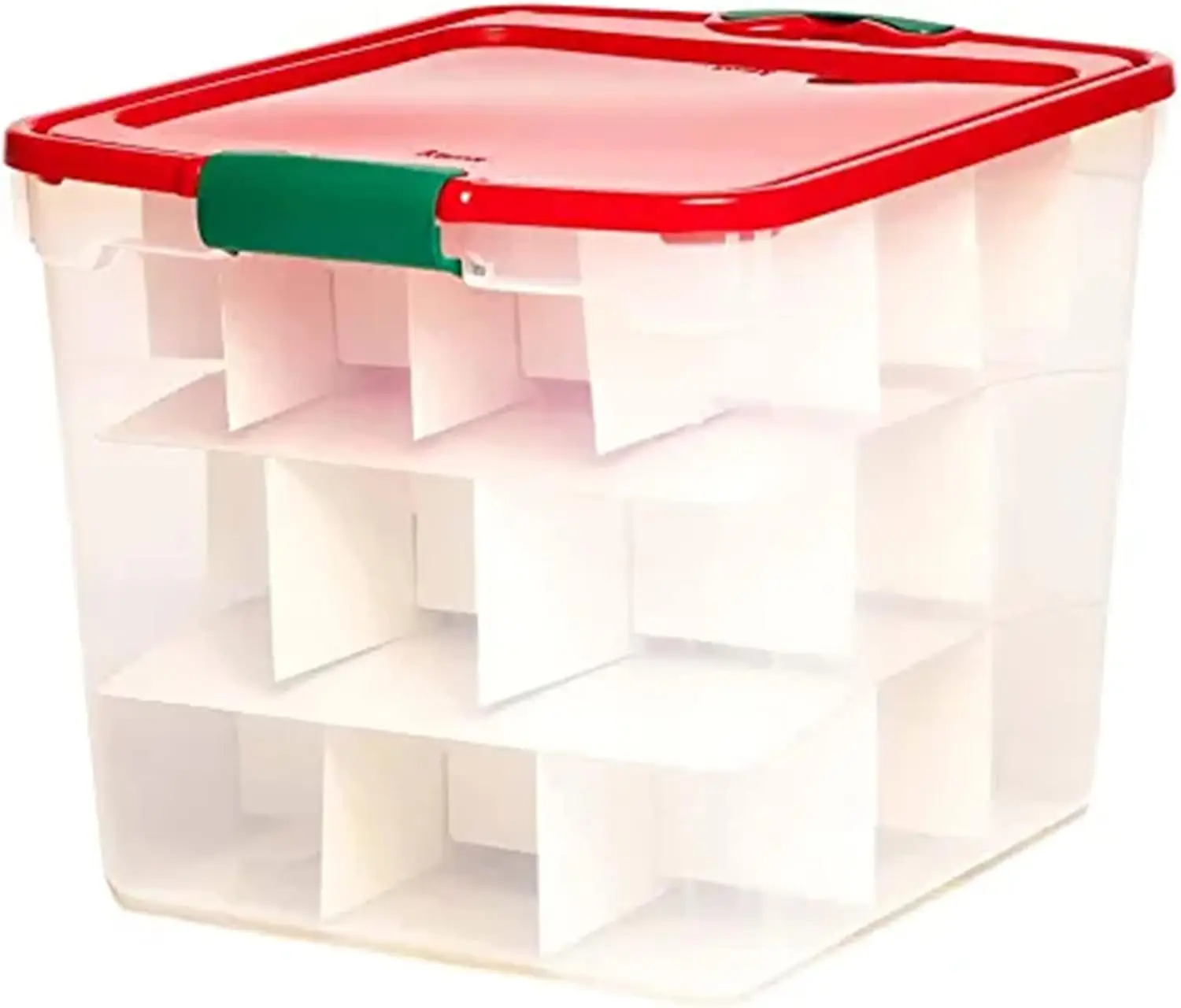 

31 Quart Medium Clear Plastic Holiday Storage Container Bin with Latching Handles and Removable Ornament Dividers, (4 Pack)