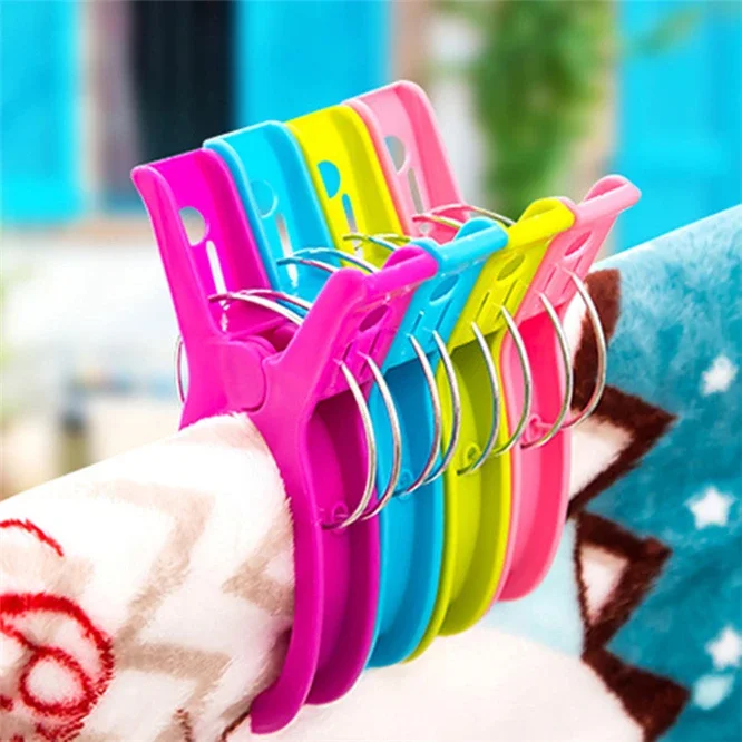 5pcs/lot Large Colour Windproof Beach Towel Clip Pegs Clips To Sunbed Quilt Decorative Clothespins Clothes Pegs Mini Gadget