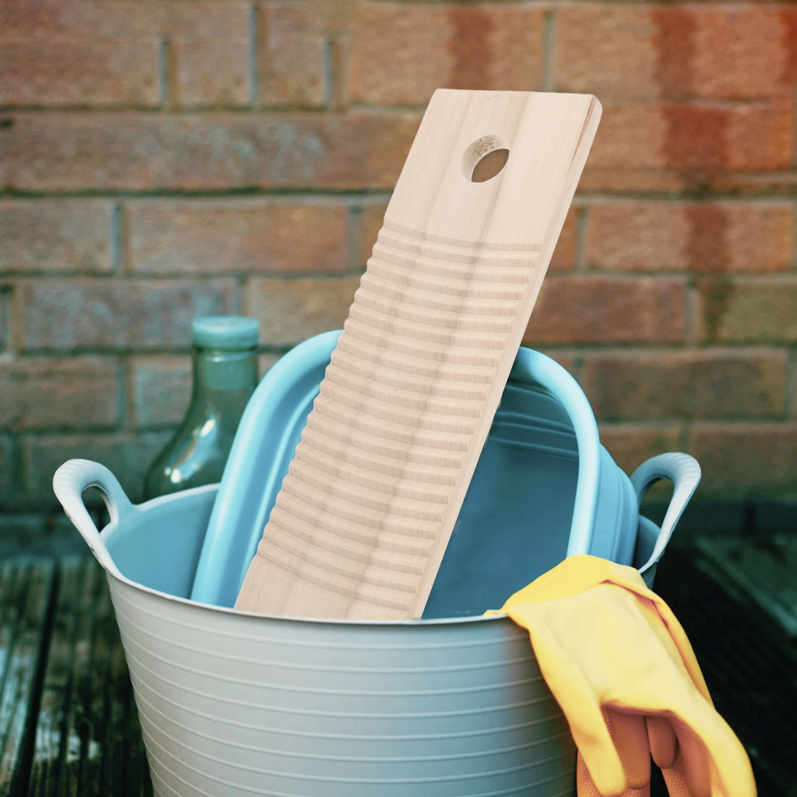 

【】Wooden Washing Board 17.6X5Inch Large Laundry Washboard Natural Wood Texture Dual Sided Gentle On Fabrics Hand Washing