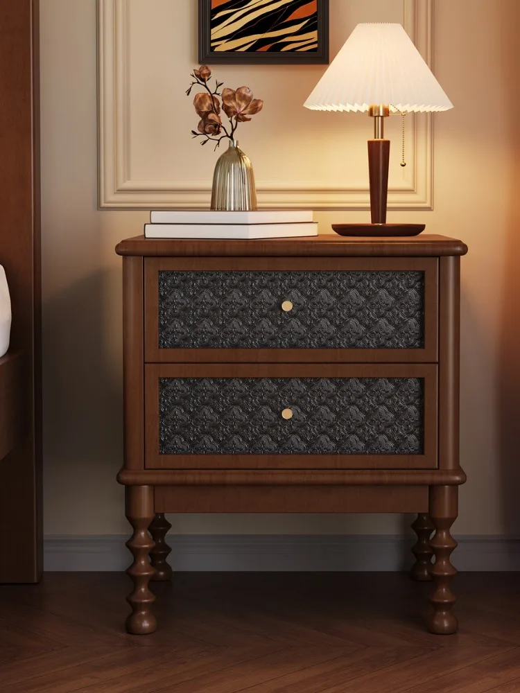Vintage Nightstands Printed Glass Solid Wood Furniture Home Living Room Storage Cabinet Bedroom With Drawers Bedside Tables