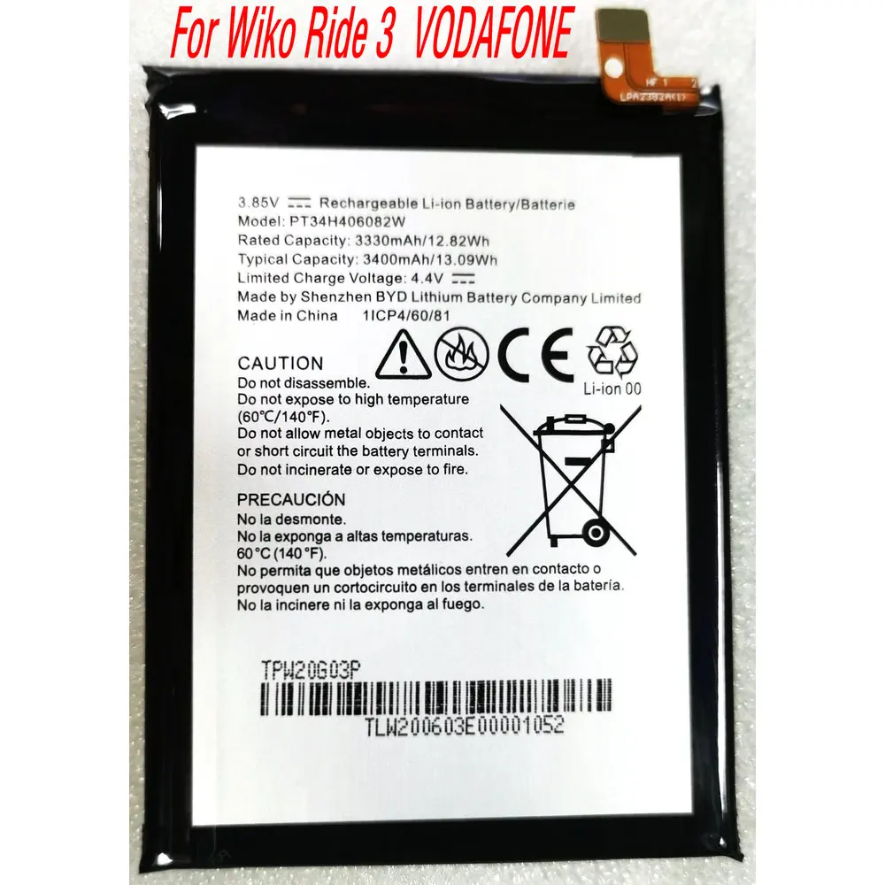 

3.85V 3400mAh PT34H406082W Replacement Battery For Wiko Ride 3 VODAFONE Mobile Phone