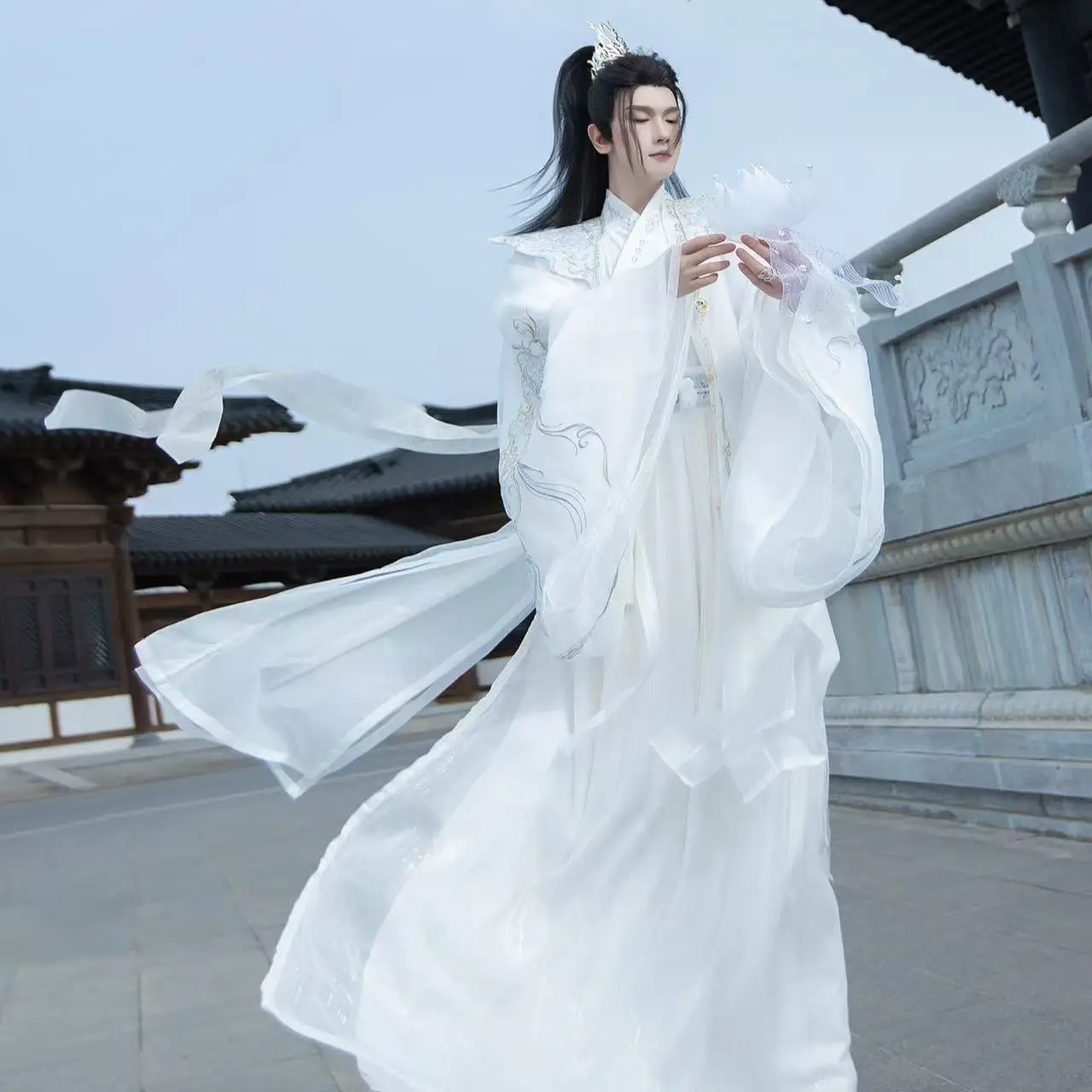 Industria pesante Hanfu da uomo tradizionale cinese Weijin periodo ricamo abbigliamento carnevale evento abiti di scena costume cosplay