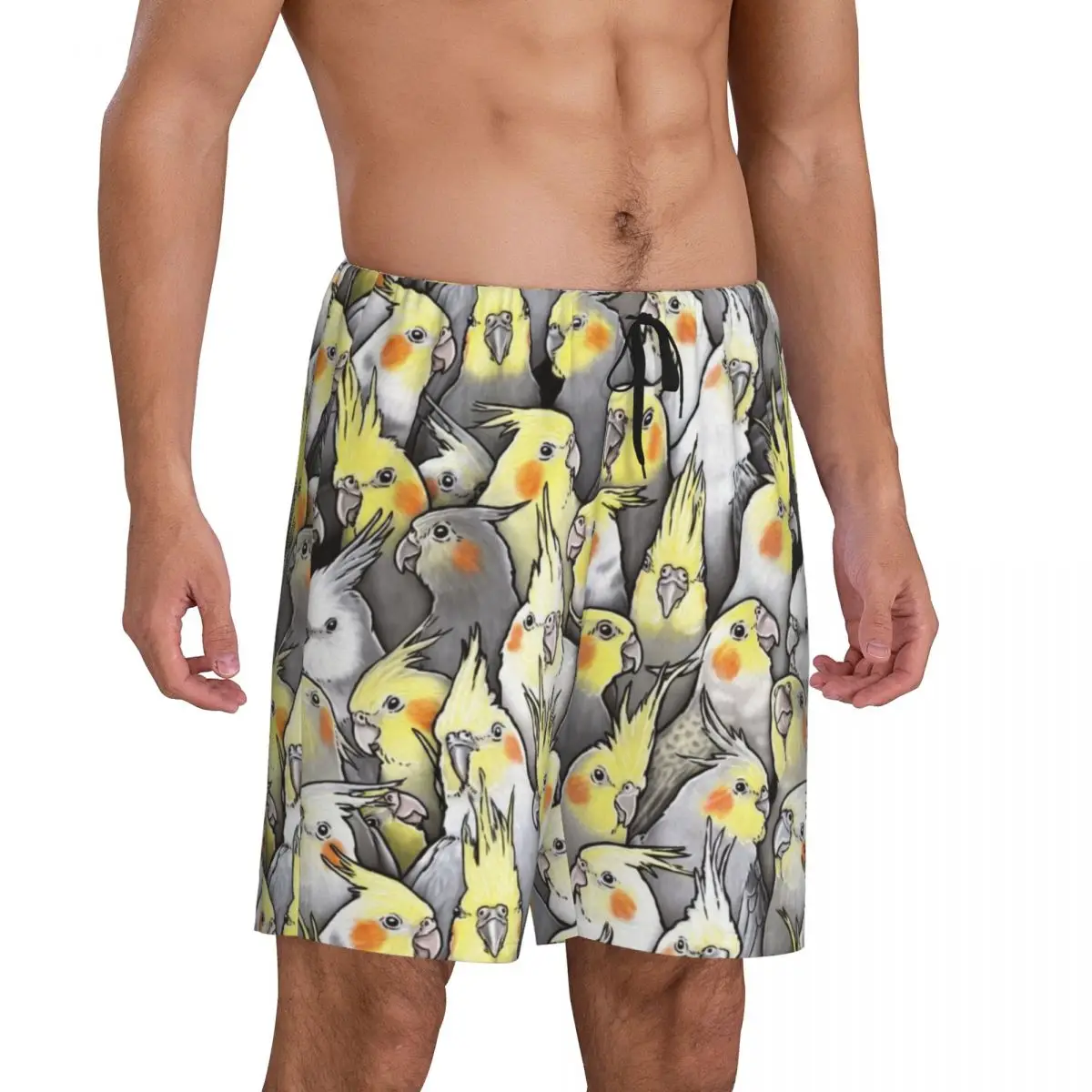 Custom Printed Men Funny Cockatiels Galore Pajama Bottoms Parrot Birds Sleepwear Pjs Sleep Shorts with Pockets