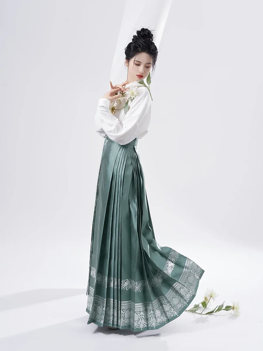 2023 New Presale 30 Days Hanfu Costume Original Ming Made Han Uniform White Shirt Green Blue Dress Hanfu Dress