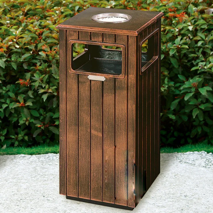 

Outdoor Vintage Decorative Metal Trash Can With Cigarette Ashtray Fiber Steel Lixeira For Garden Park