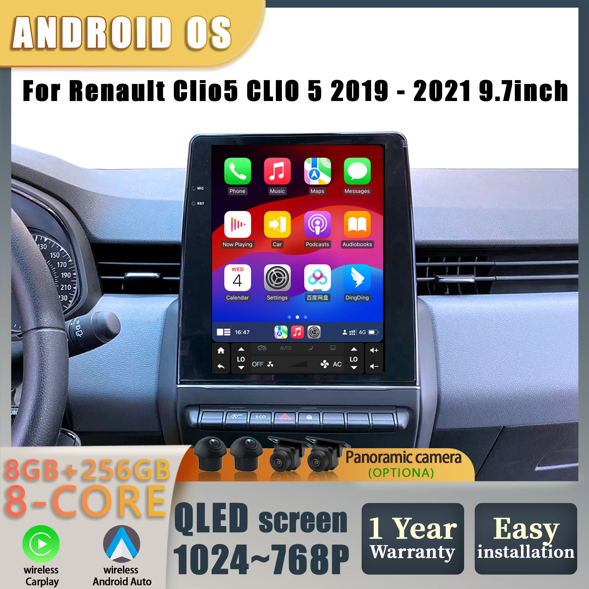 9.7inch For Renault Clio5 CLIO 5 2019 2020 2021 Wireless Bluetooth Carplay Car Radio Multimedia Head Unit Touch QLED Screen