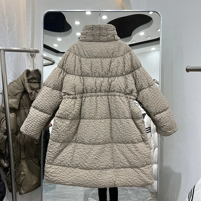 Winter Women White Duck Down Coat Female Stand Collar Drawstring Zipper Coat Casual Lady Thick Warm Puffer Outwear