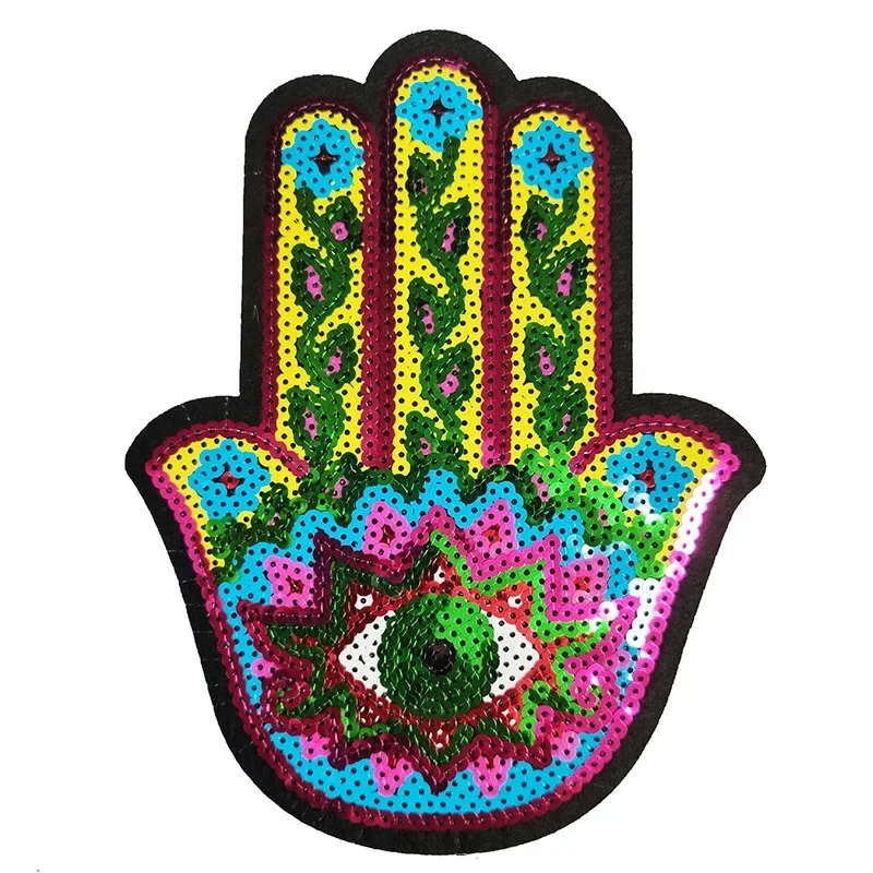 Large Sequins palm Eyes badge Patch For Clothes Iron On Garment Accessories DIY Hand Embroidered Applique Decoration Patches