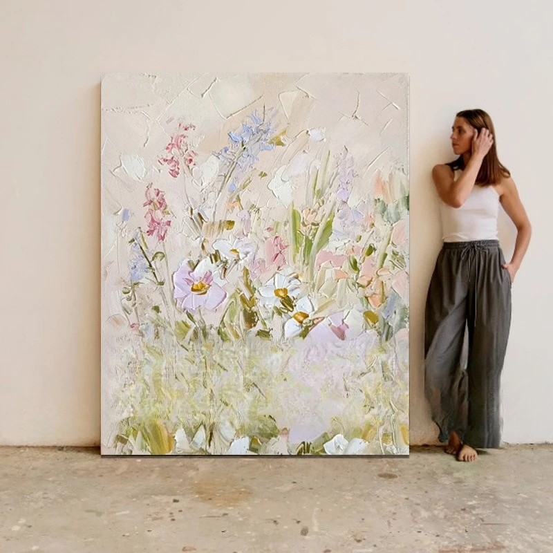 Hand painted oil painting flower living room decorative painting hanging painting behind sofa