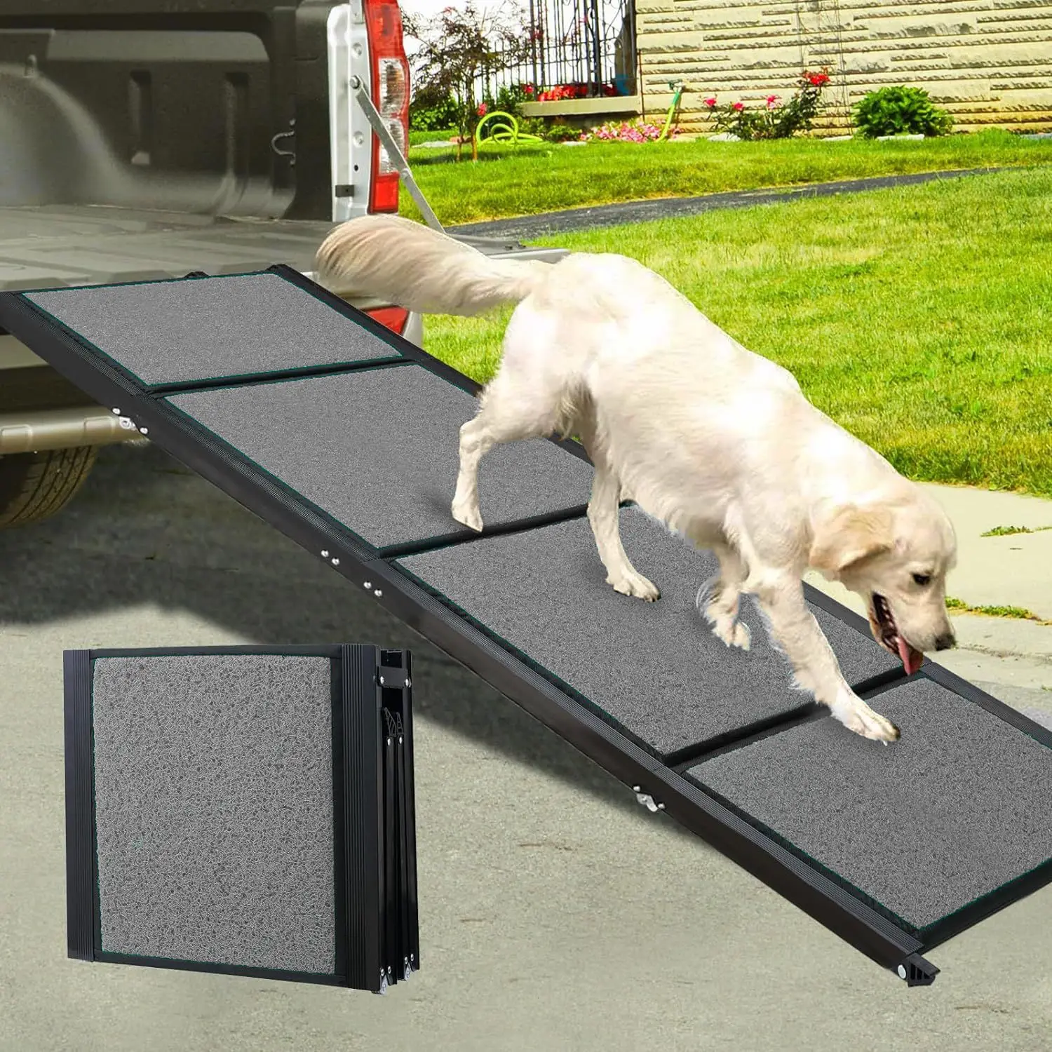 

Cross-border explosive silk circle pet ramp ladder outdoor car dog ladder foldable non-slip dog slope customization