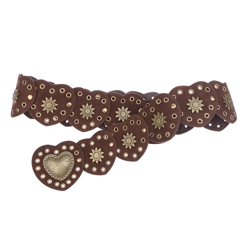 Cinturón de PU con hebilla de corazón grande Retro para mujer, cinturón de mezclilla occidental, remaches anchos, cinturón decorativo Steampunk, alta calidad