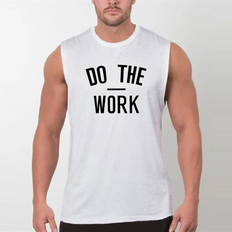 DO THE WORK Gym Vest Mens Bodybuilding Sleeveless Sports Top Quick-drying Mesh Fitness Running Tank Tops Mens Training Clothes