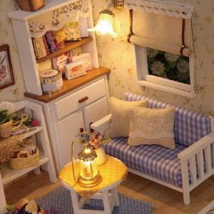 القط الصغير دمية البيت خشبية نموذج بناء أطقم لعبة المنزل كيت الإبداعية غرفة نوم أثاث الديكور لهدية عيد ميلاد أفضل 12 دمية مبيعا مع عصا - No5