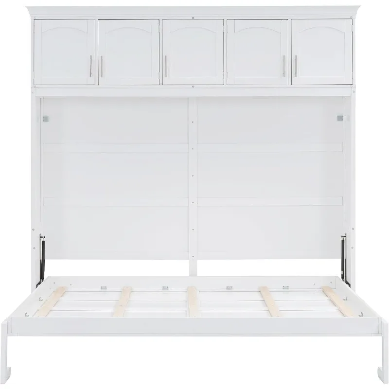 سرير مورفي كامل مع خزانة ملابس وأدراج، خزانة قابلة للطي باللون الأبيض