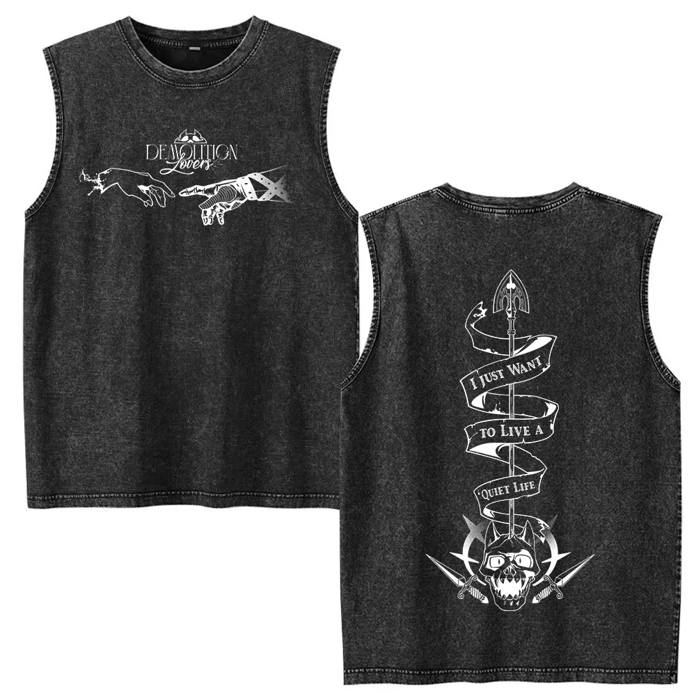 Anime Jojo Bizarre Adventure Killer Queen Vintage Washed Tank Tops Men Women Clothing Casual Sleeveless Vest T-shirts Streetwear
