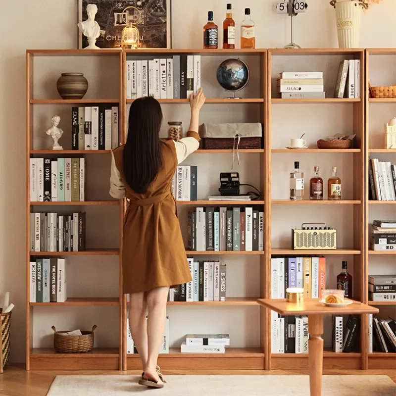 Nordic solid wood bookshelf Japanese simple cherry wood bookcase multi-functional side cabinet