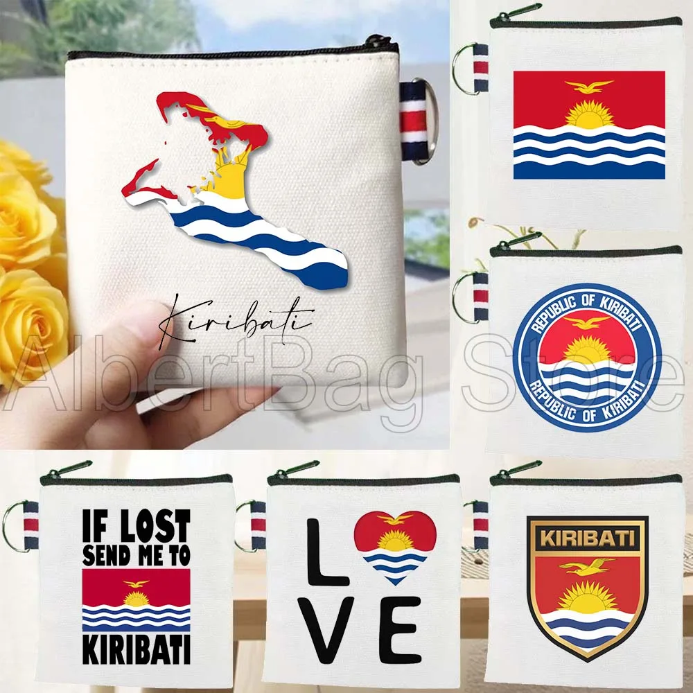 

Kiribati Country Flag Map Patriotic Gifts Canvas Bags Key Coin Purse Small Square Cotton Bag Storage Card Wallets Holders Pouch