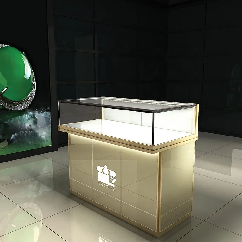 Desain Emas Lampu LED Engsel Kayu Tersembunyi Kunci Laci Pintar Lemari Dinding Set Perhiasan Showcase Digunakan Kabinet Tampilan untuk Toko