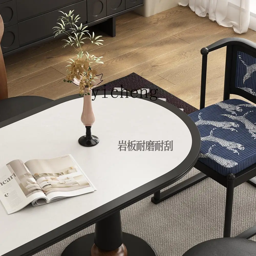 

retro solid wood rock slab dining table oval eating table dining table and chair combination black