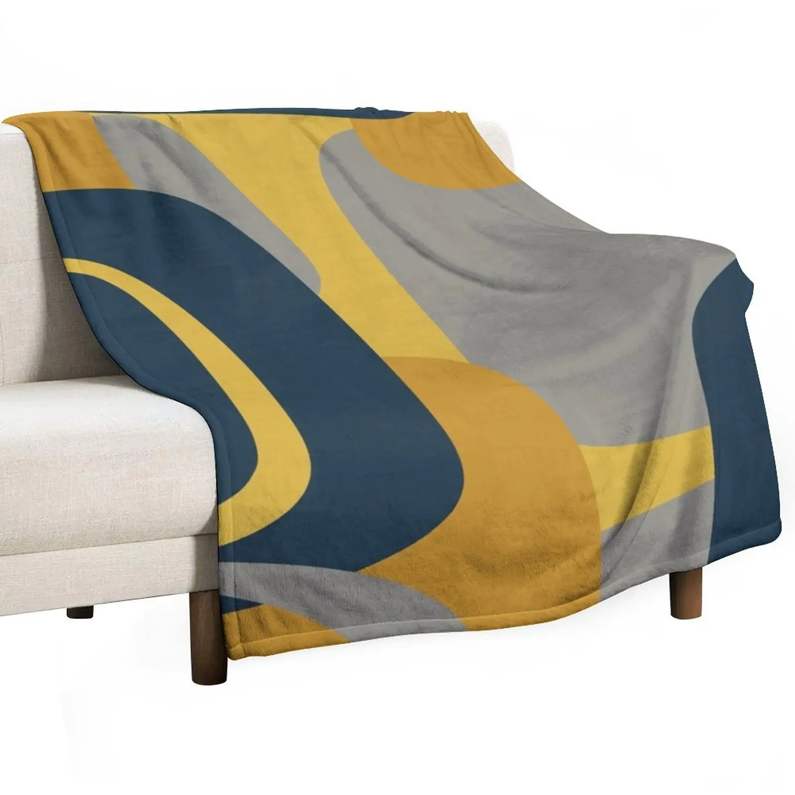 

Mid Century Modern Retro Abstract Pattern in Navy Blue, Mustard Yellow, and Gray Throw Blanket Cute Plaid Nap Flannels Blankets