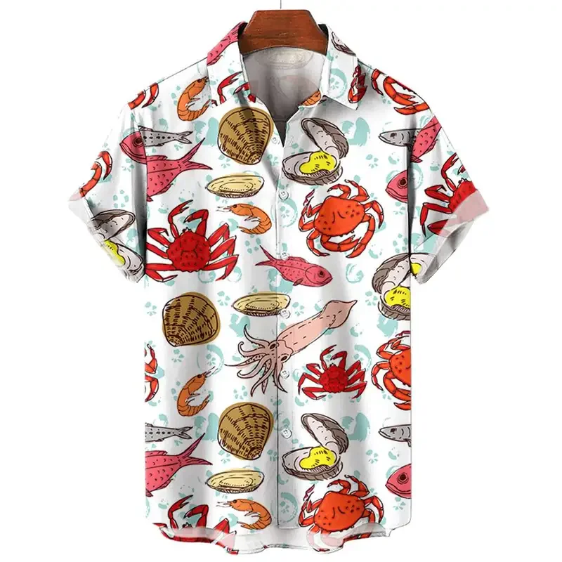 Men'S Hawaiian Shirts 3D Print Fish Graphics Fashion Button Short Sleeve Lapel Streetwear Hawaiian Blouse Shirts For Men Summer